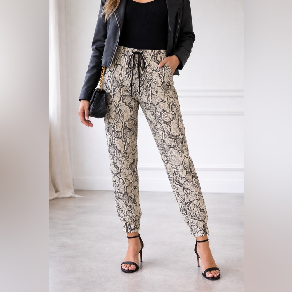 Tart Collections Snakeskin Print Jogger Pants Zip Ankle Street Style Trendy